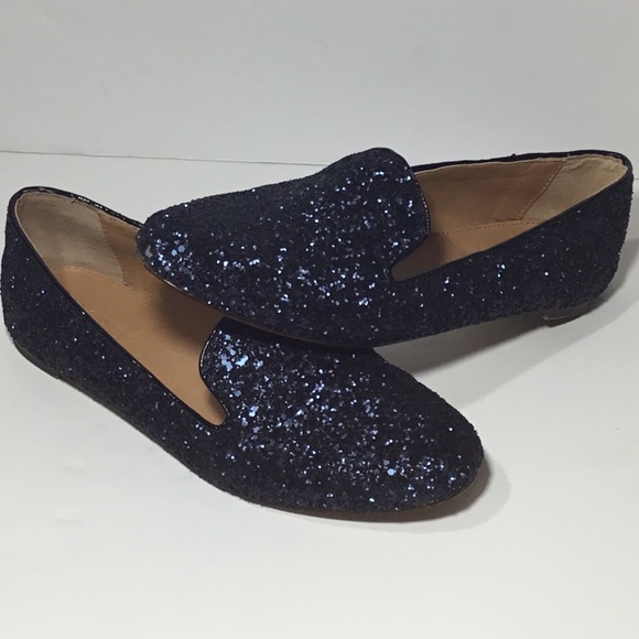 blue sequin flats